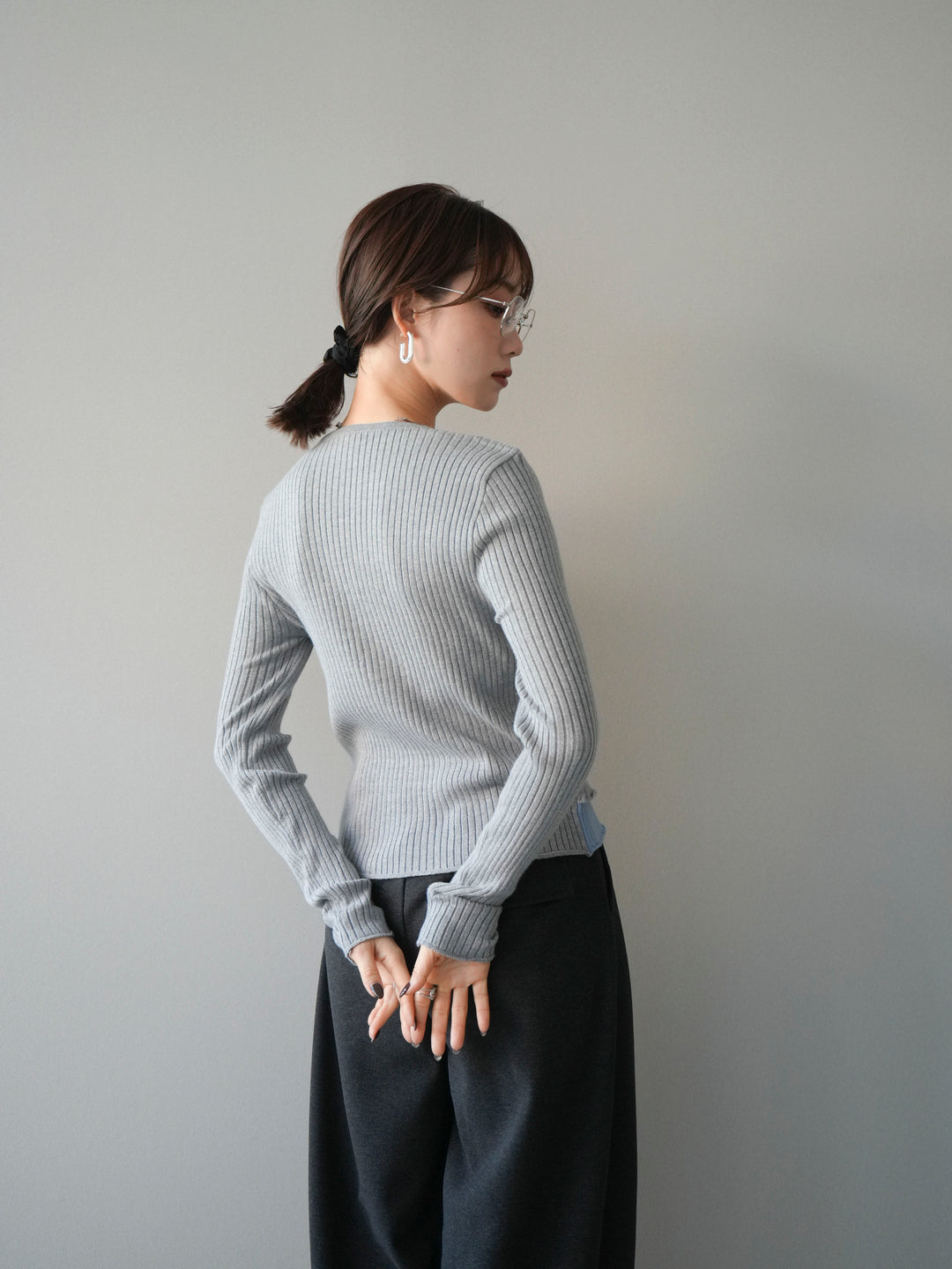 [予約]配色レイヤードリブニットカーディガン/gray