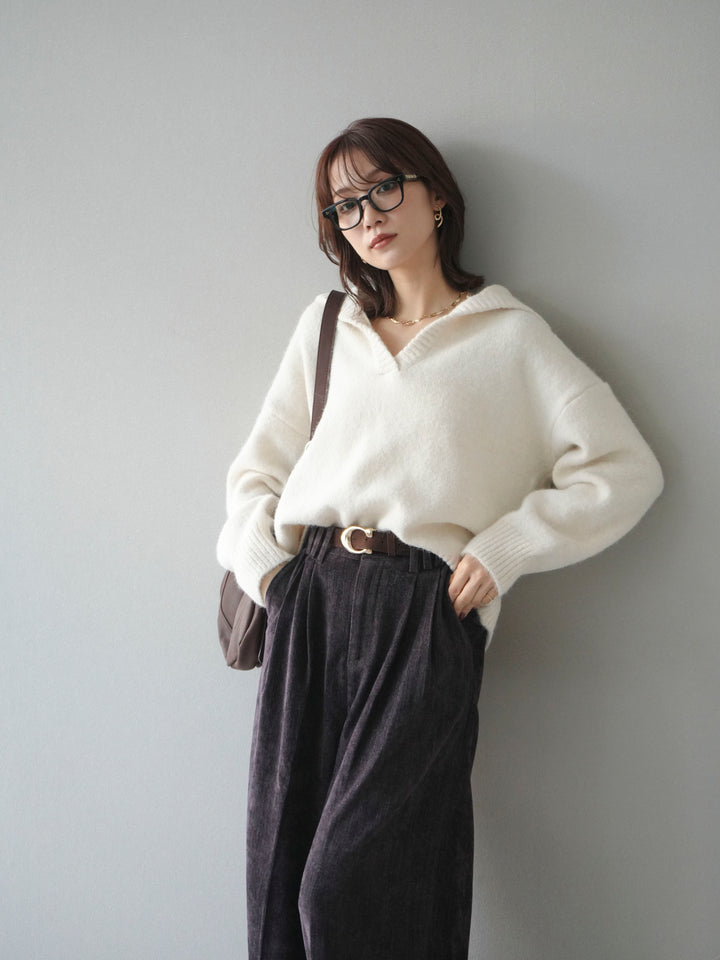 [予約]スキッパーニットプルオーバー/offwhite