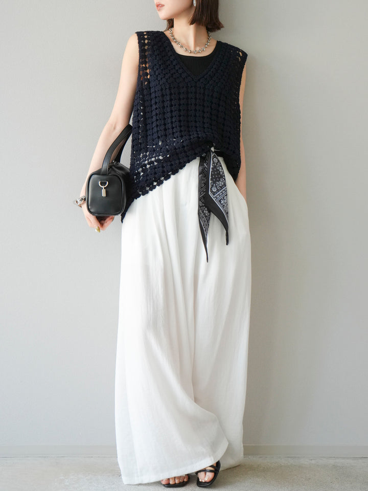 [予約]スカーフベルト付3タックワイドパンツ/オフ