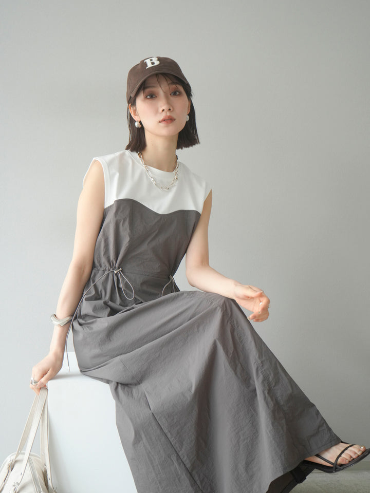 [予約]カットドッキングナイロンワンピース/モカ