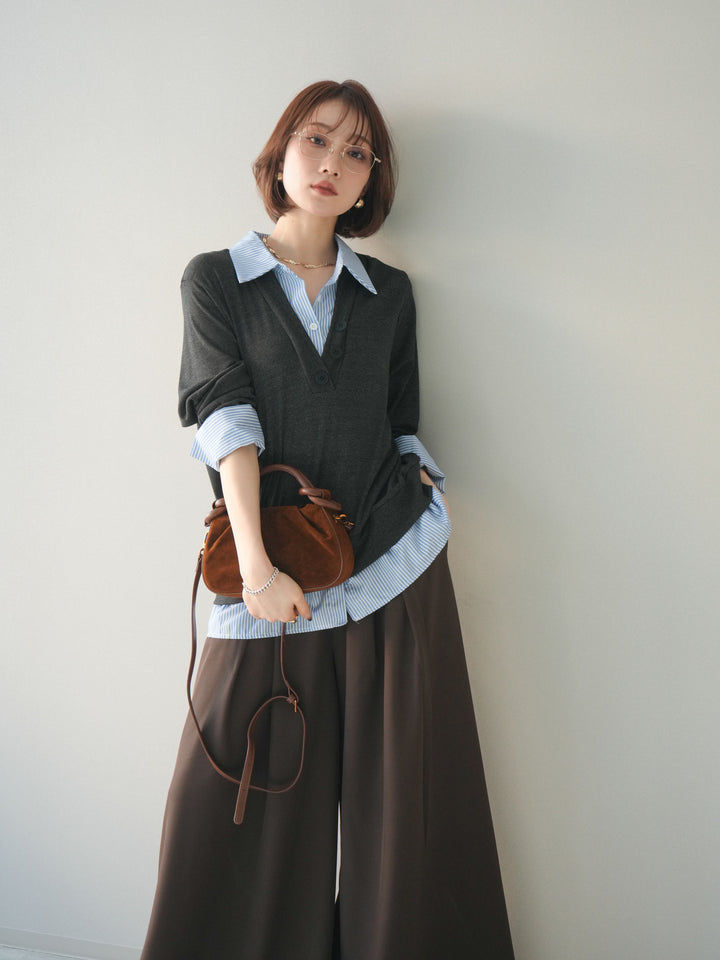 [予約]シャツレイヤードデザインカットプルオーバー/charcoal