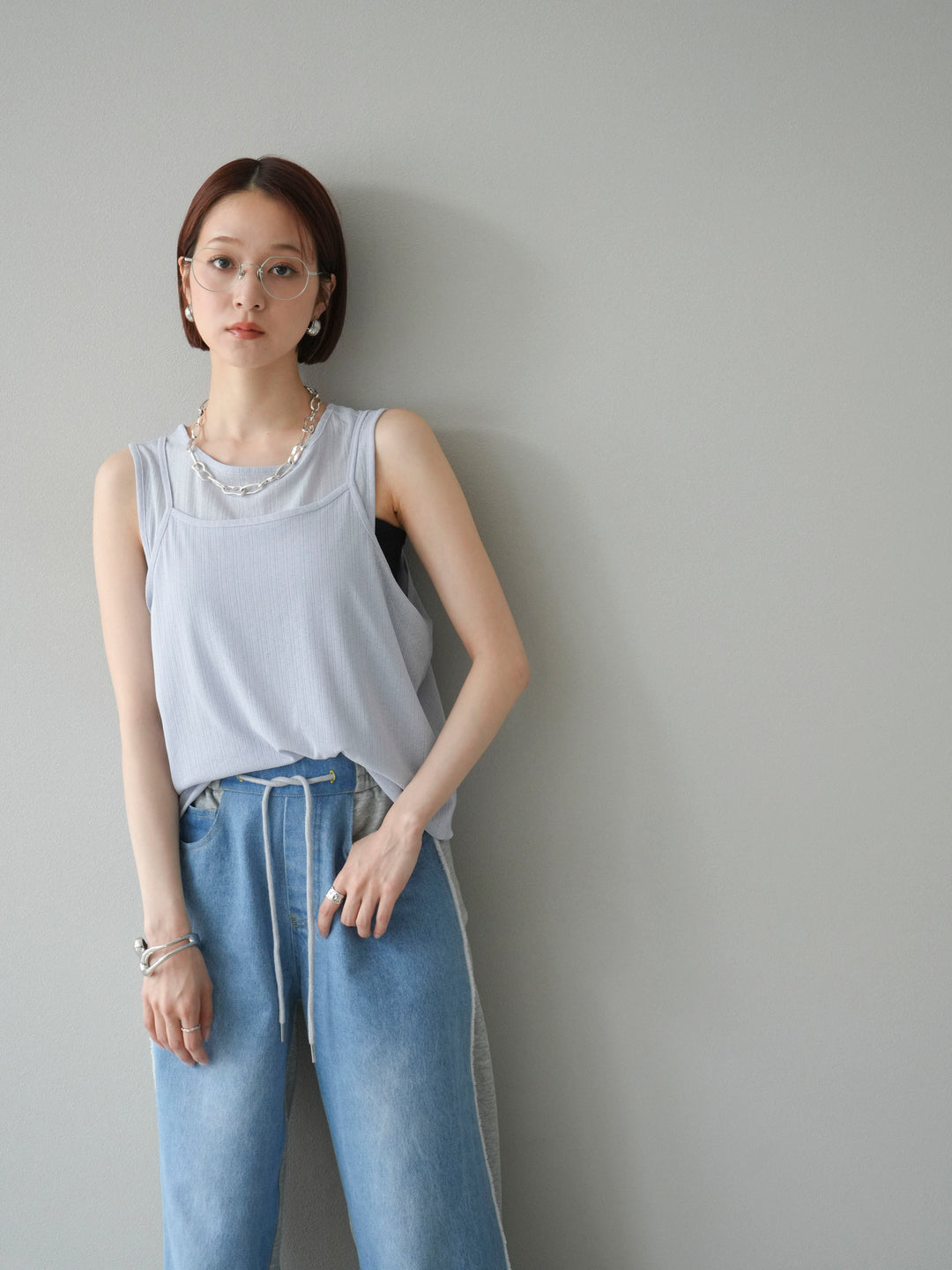 [予約]アイスタッチ2WAYデザインキャミタンク/ブルー