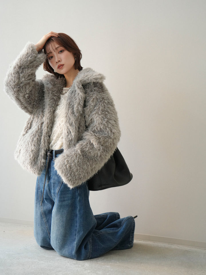 [SET]フェイクファー襟付きショートブルゾン+フェイクファー襟付きショートブルゾン(2set)