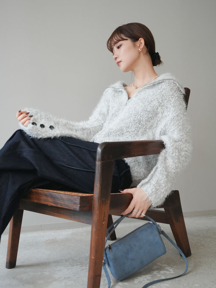 [予約]ミックスシャギージップニットカーディガン/ivory