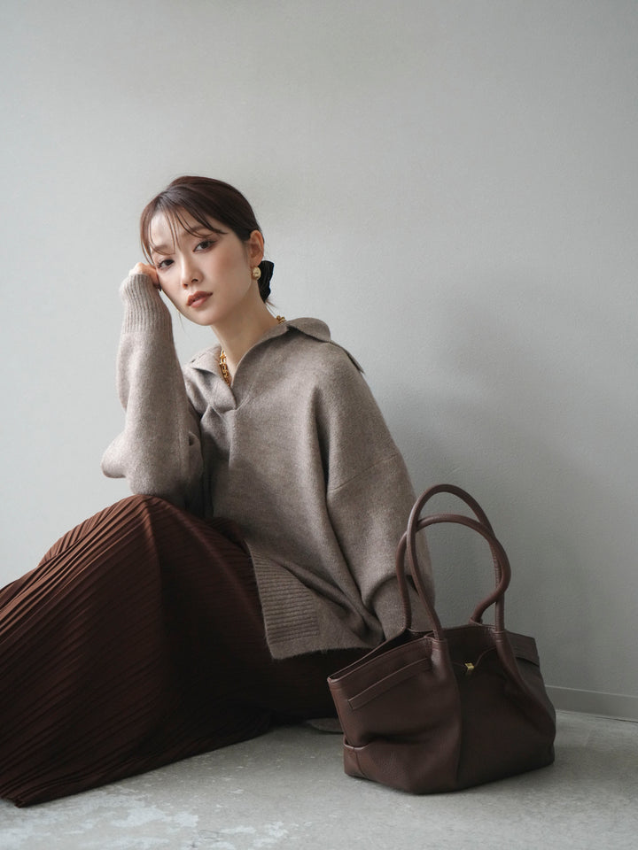 [予約]スキッパーオーバーニットプルオーバー/greige