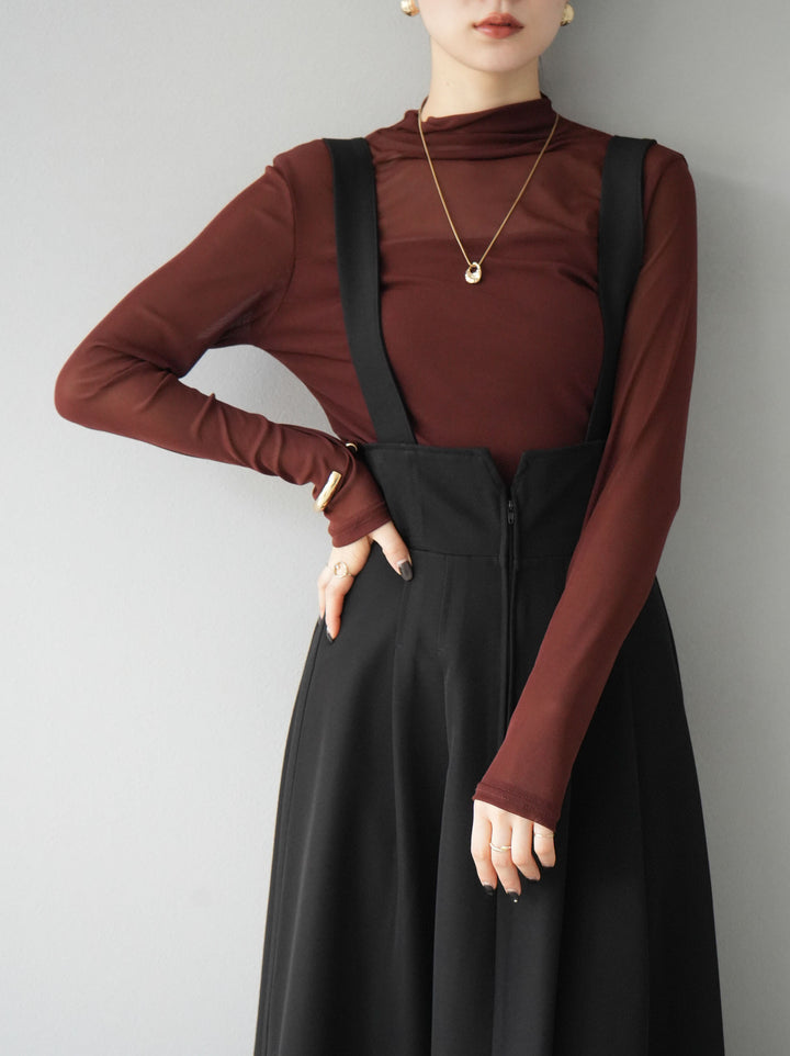 [予約]シアー切替ストレッチ長袖トップス/ブラウン