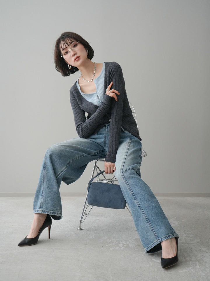 [予約]バイカラーレイヤードニットカーディガン/gray