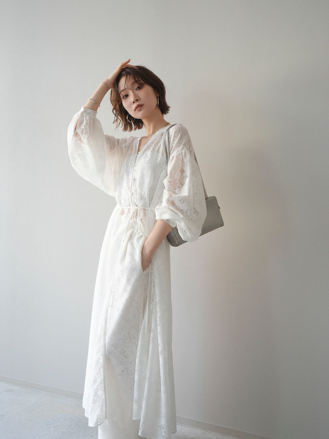 [SET]シアーレースロングガウン+シアーレースイージーパンツ(2set)