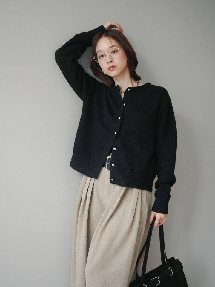 [SET]アンティークボタンニットカーディガン+ベルトデザインループコールテンワイドパンツ(ベルト付き)(2set)