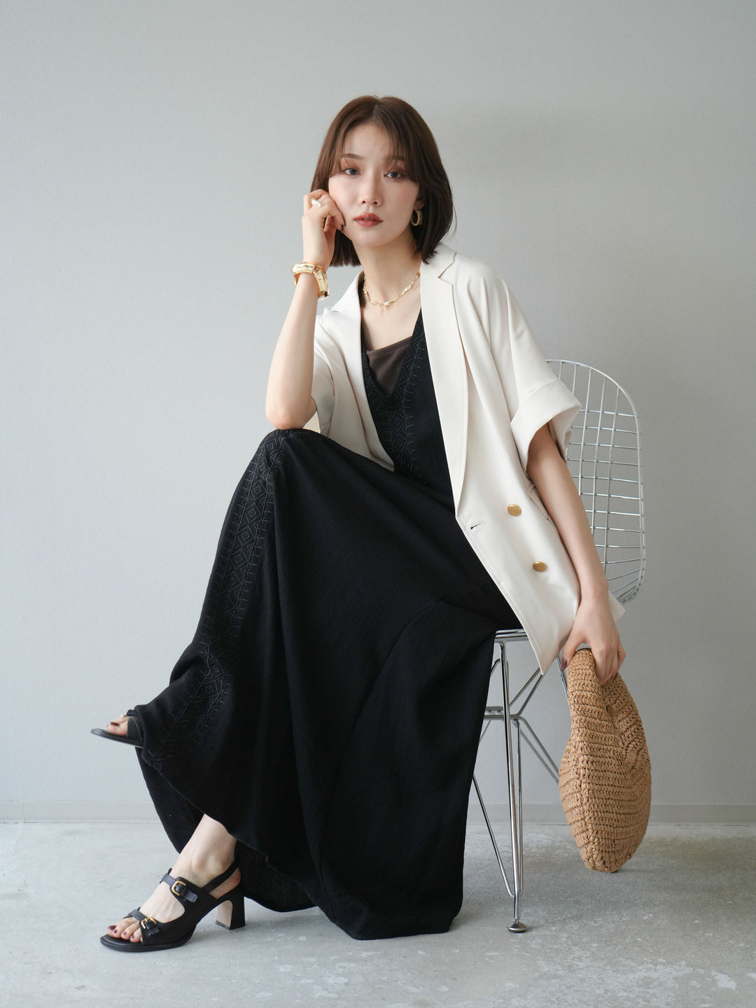 [予約]ゴールドボタンハーフジャケット/アイボリー