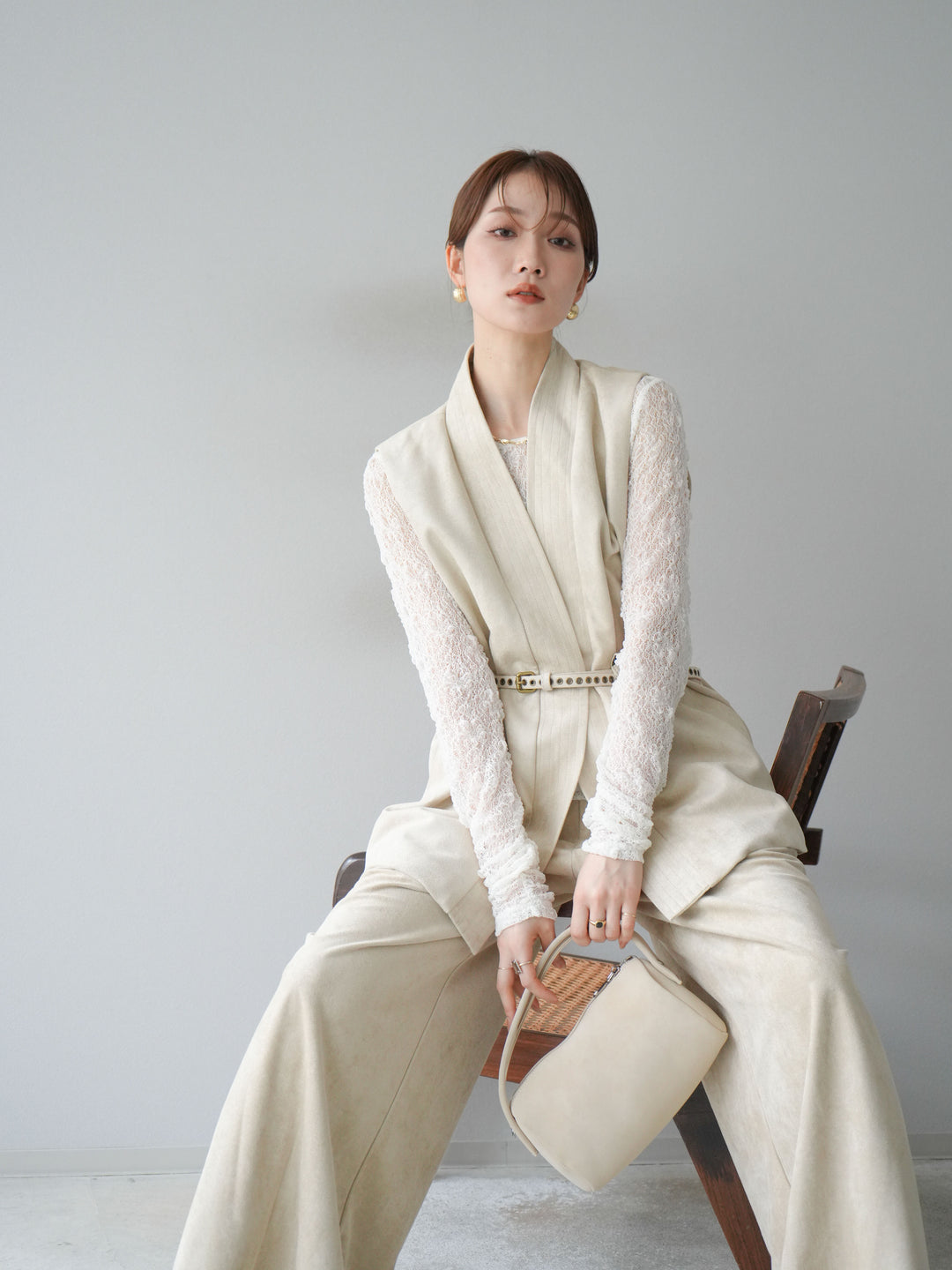 [SET]ポーチベルト付スウェードジレ×パンツSET UP(2set)