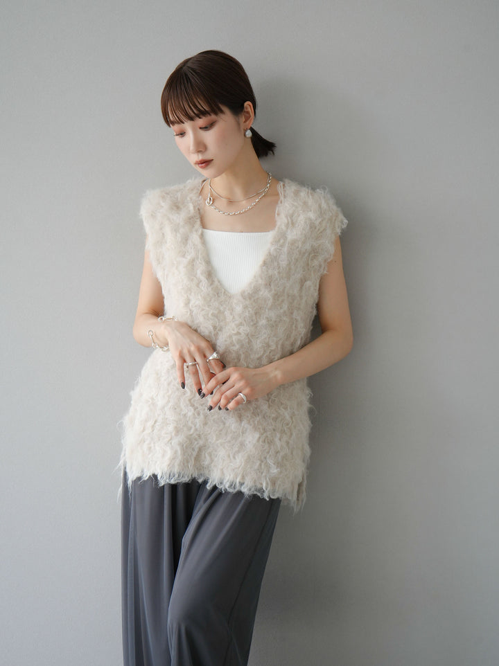 [予約]ウール混ミックスヤーンニットベスト/アイボリー