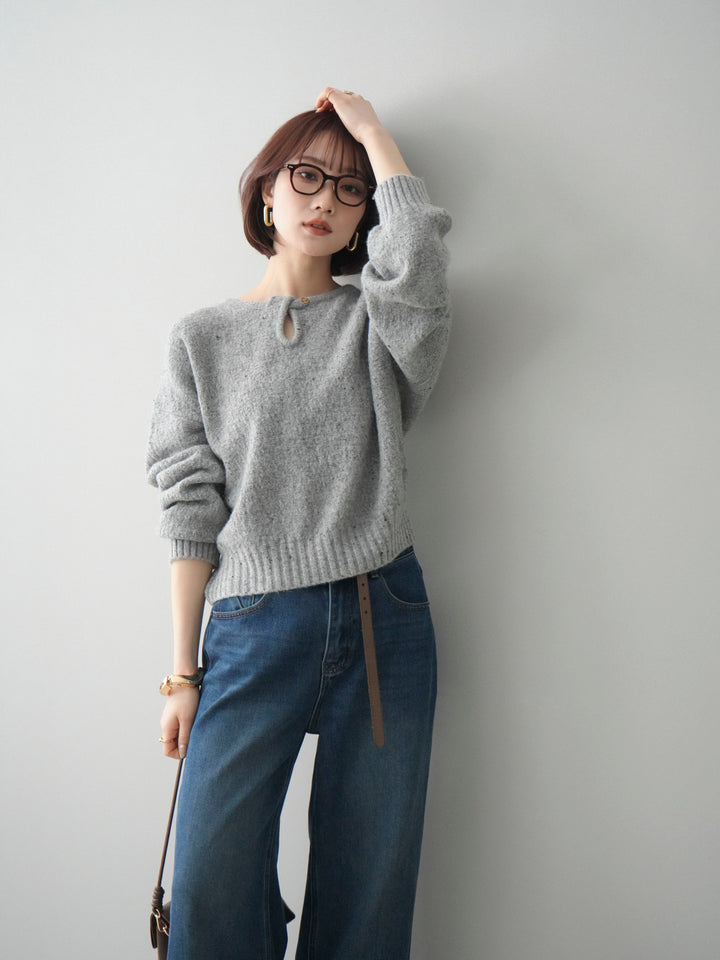 [SET]ツイストネックラメネップヤーンニットプルオーバー+選べるアクセセット(2set)