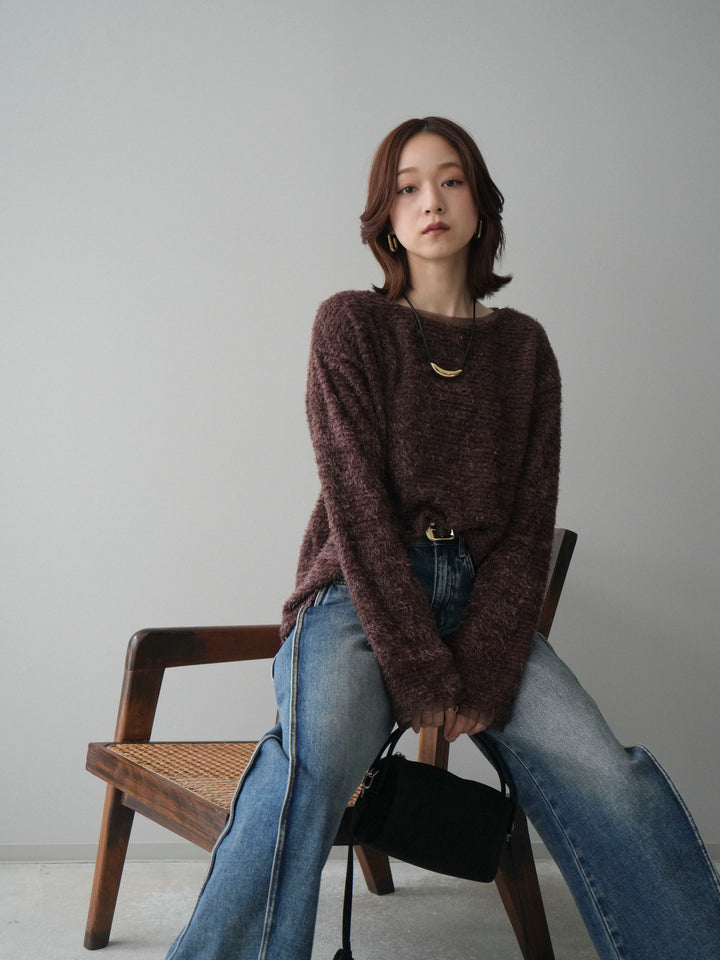 [予約]ラメシャギートップス/brown