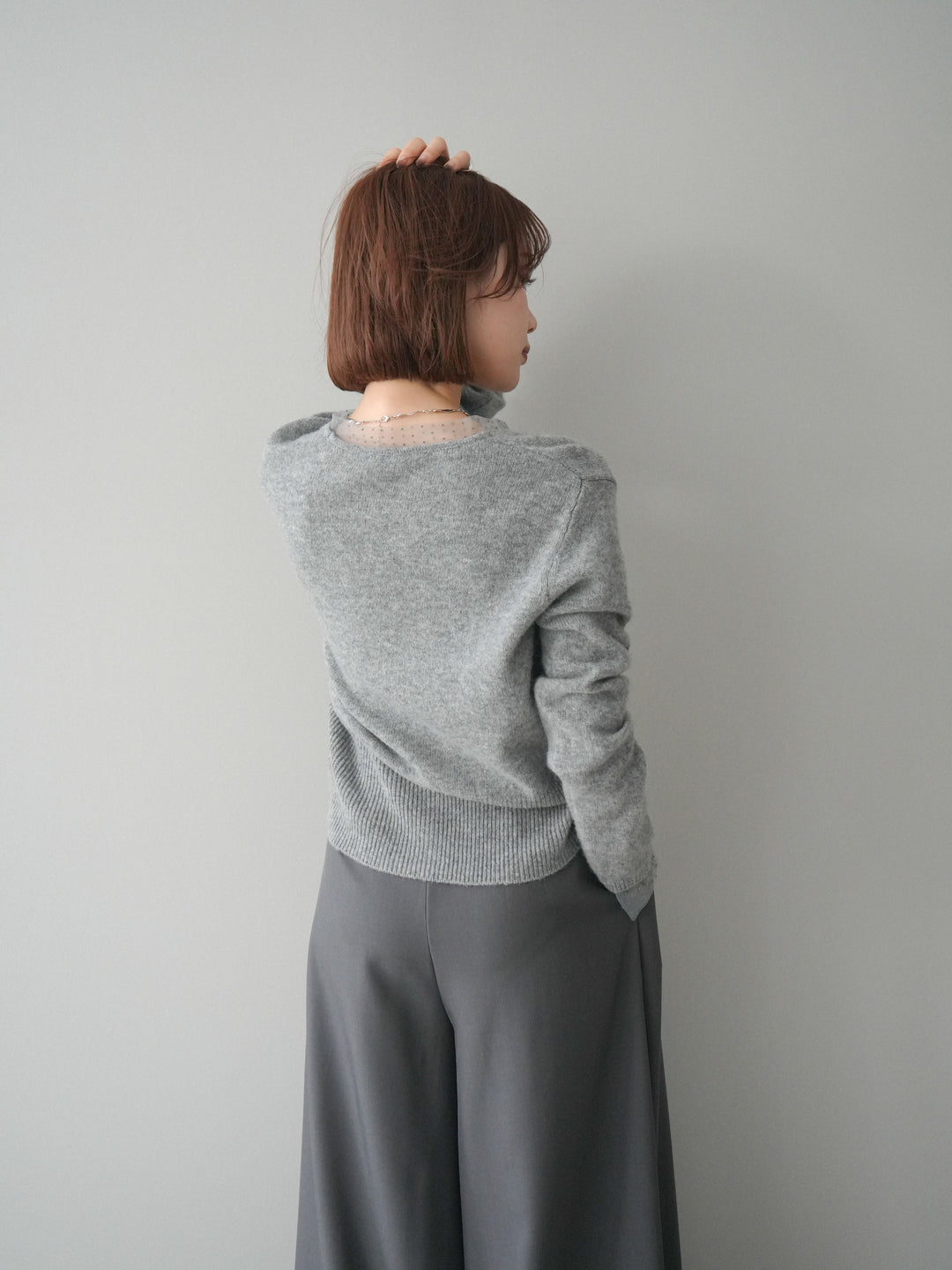 [SET]ドットチュールレイヤードボタンニットトップス+選べるアクセセット(2set)