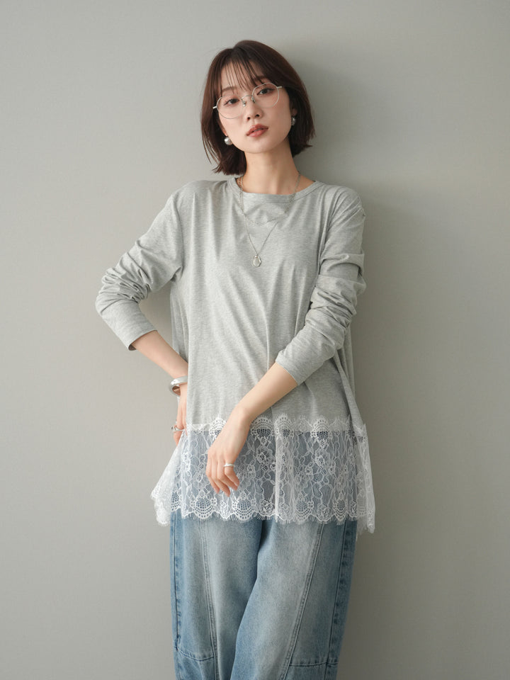 [SET]裾レースロングスリーブTシャツ+選べるアクセセット(2set)