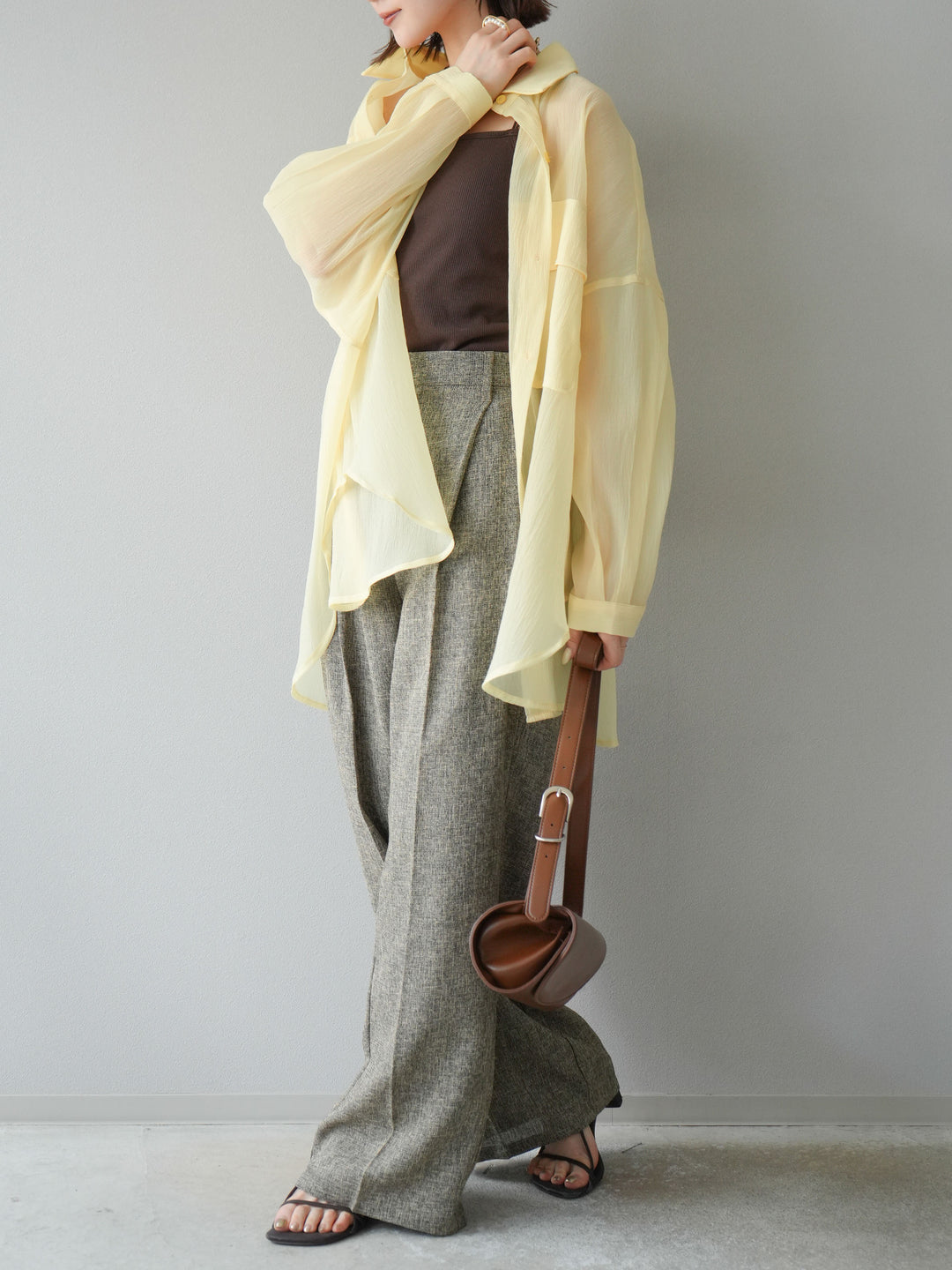 [予約]ミックスツイードタックパンツ/ブラウン