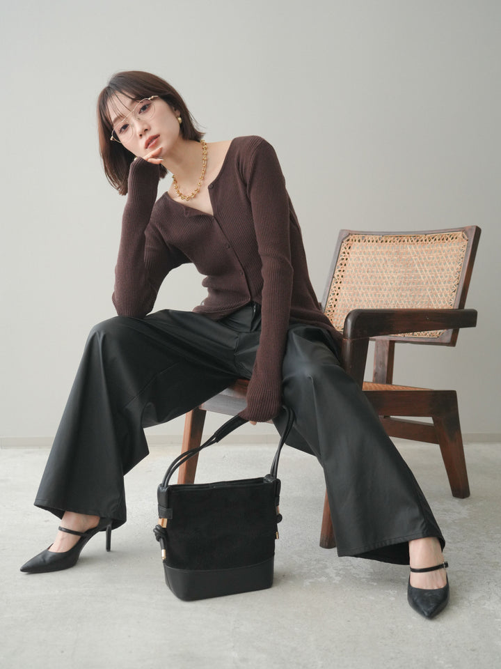 [予約]前後2WAYリブ編みクルーネックカーディガン/darkbrown