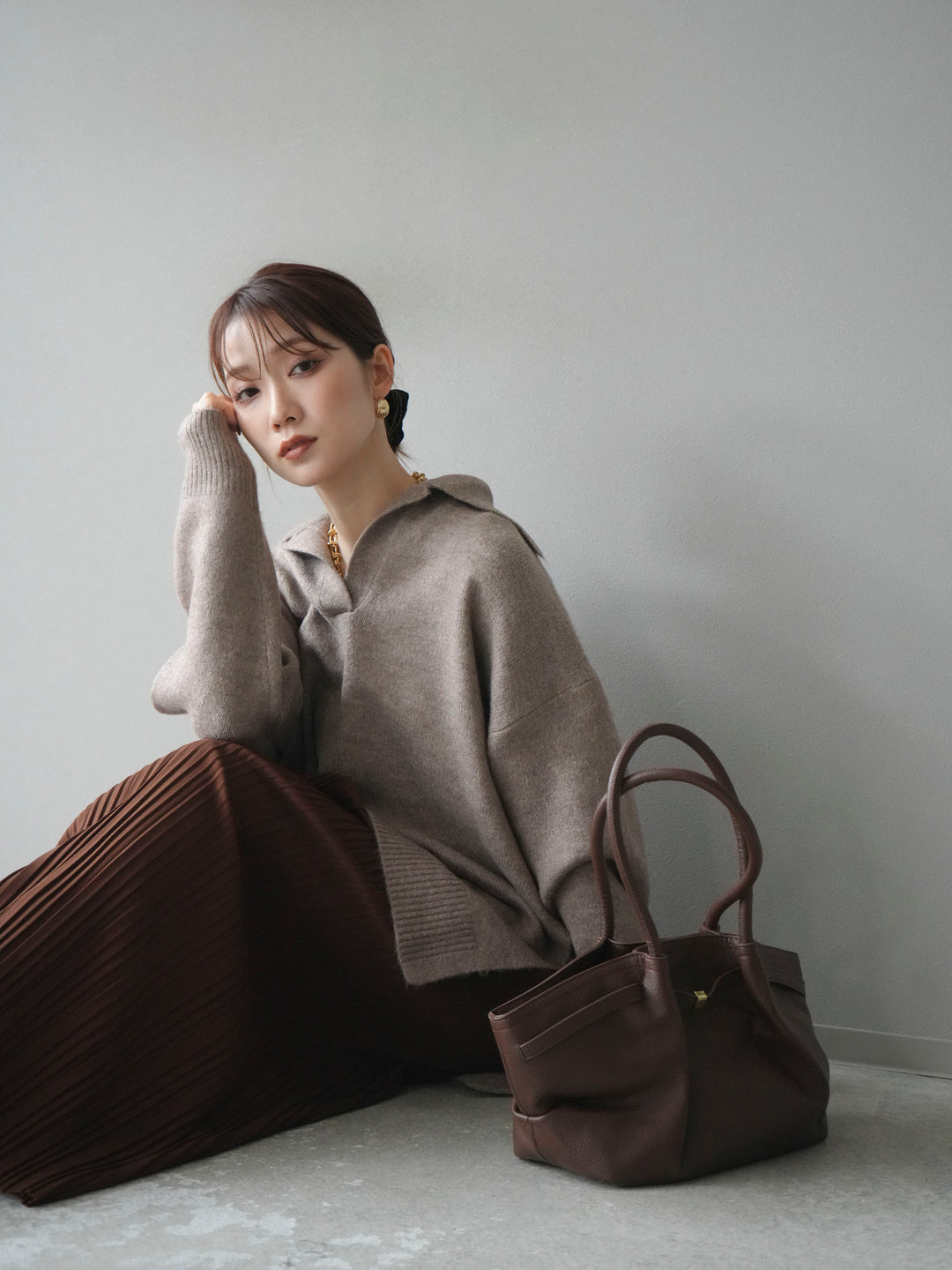 [予約]プリーツIラインスカート/brown