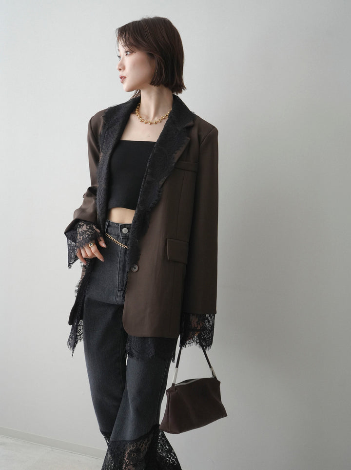 [予約]レースドッキングオーバージャケット/brown