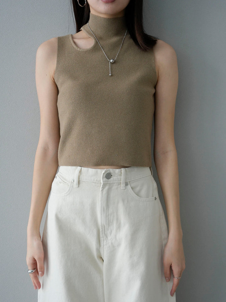 [Pre-order] Cut-out sleeveless rib knit/dark beige