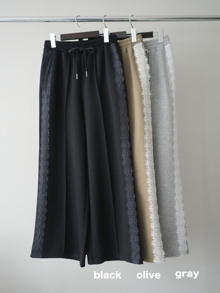 [SET]バックリボンバルーンチュニックキャミ+サイドレースポンチワイドパンツ(2set)