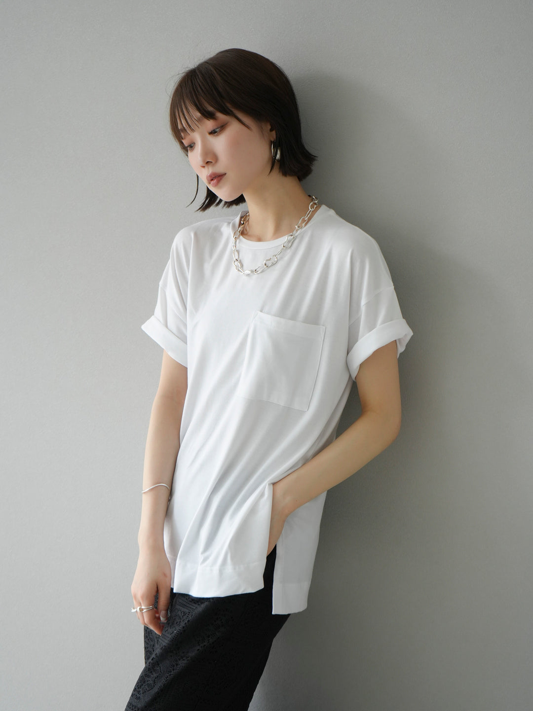 [Pre-order] UV-cut &amp; dry-resistant pocket T-shirt/white
