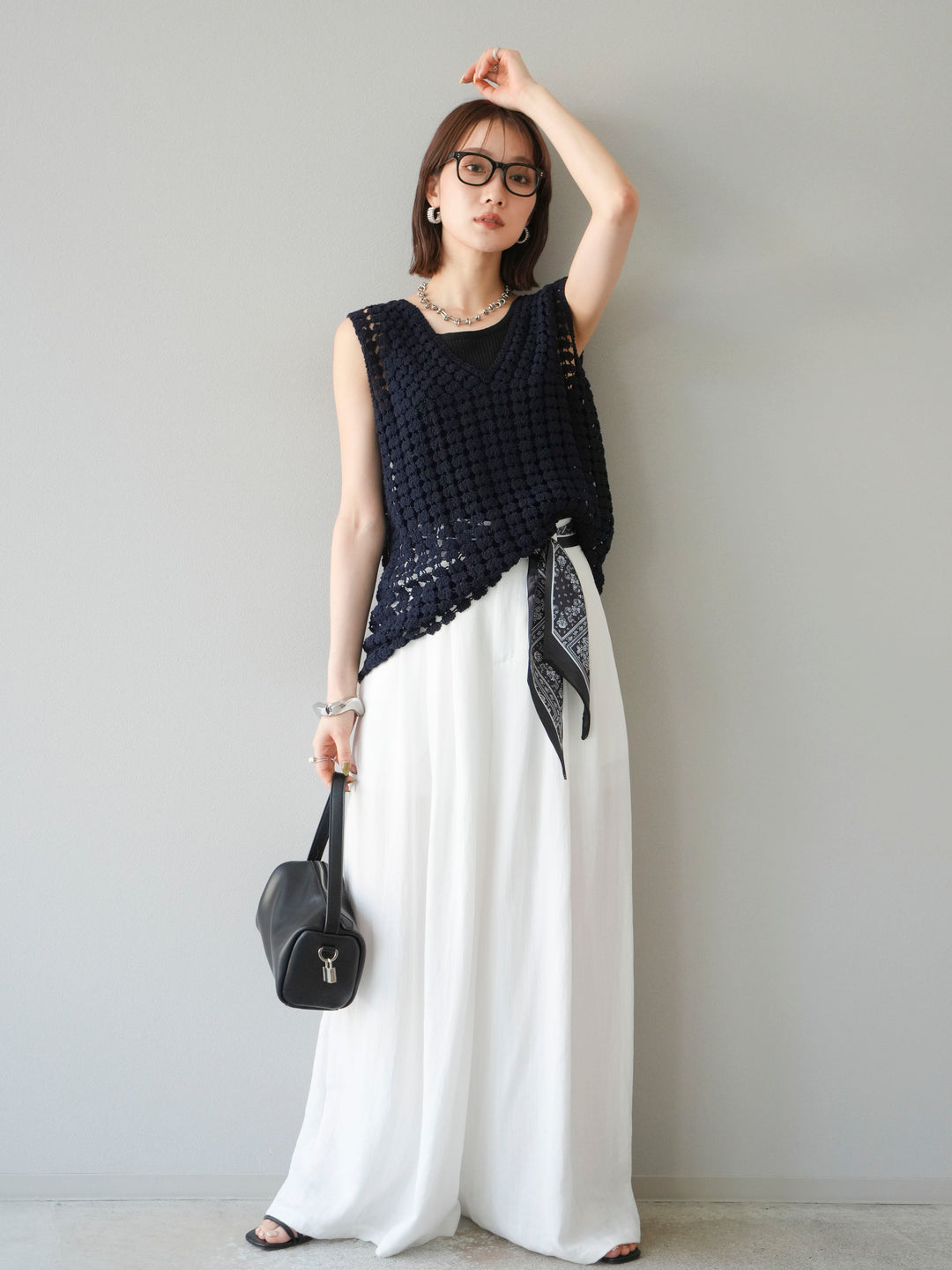 [予約]スカーフベルト付3タックワイドパンツ/オフ