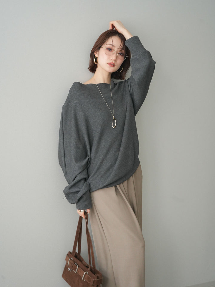 [SET]アシンメトリーオフショルポンチプルオーバー+ベルト付キーホルダーモチーフワイドパンツ(2set)