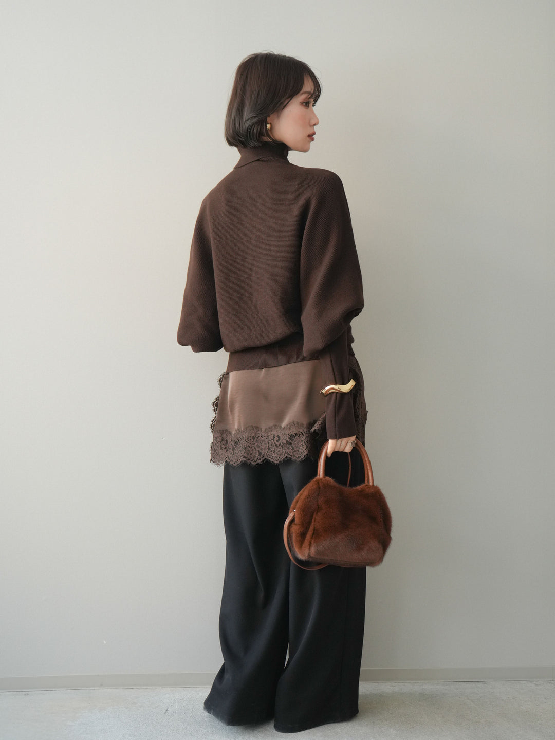 [予約]ウエストレースタックワイドパンツ/black