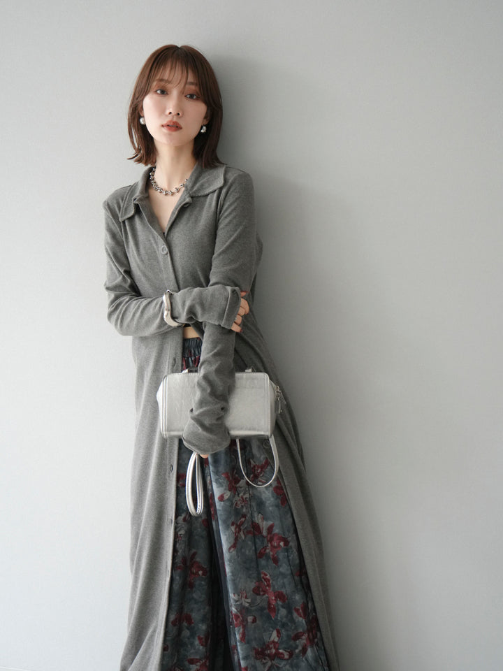 [SET]襟付きカットリブボタンワンピース+フラワープリントチュールレイヤードパンツ(2set)