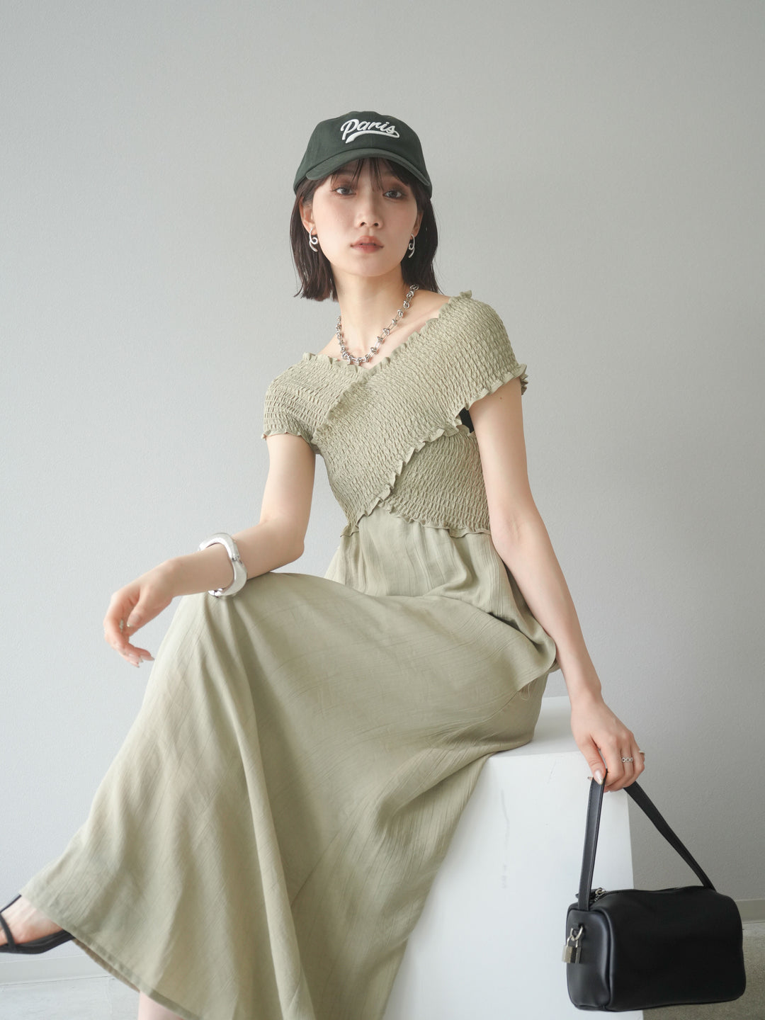 [SET]シャーリングクロスワンピース+シャーリングクロスワンピース(2set)