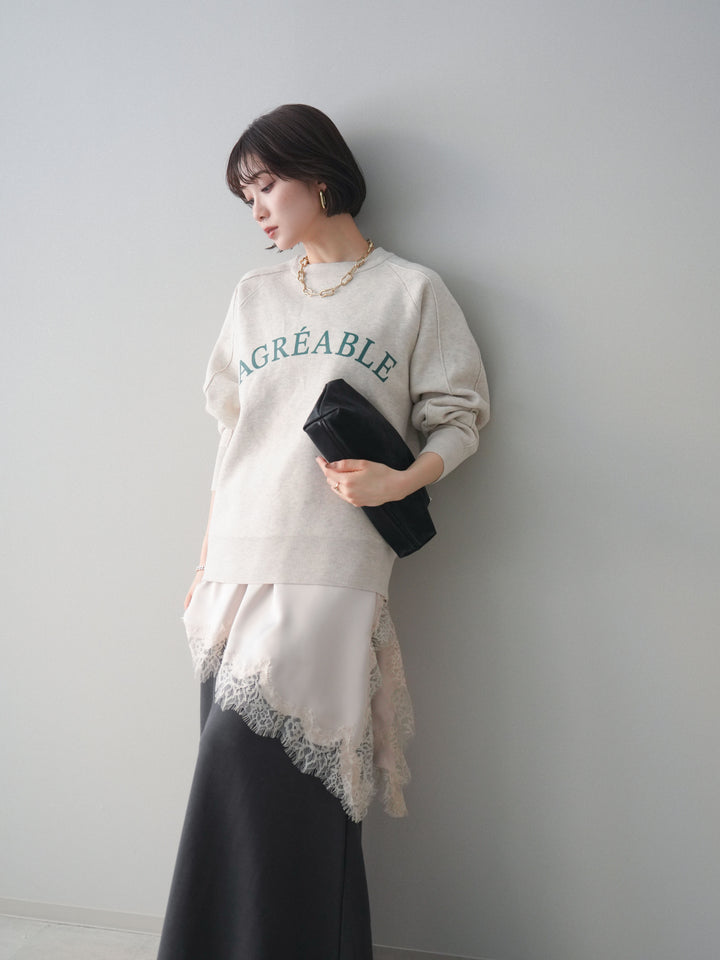 [予約]半ラバープリントロゴスウェットライクニットプルオーバー/oatmeal