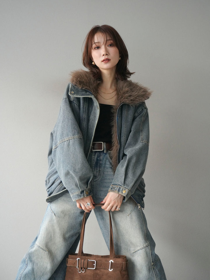 [予約]デニムxファーブルゾン/denimbrown