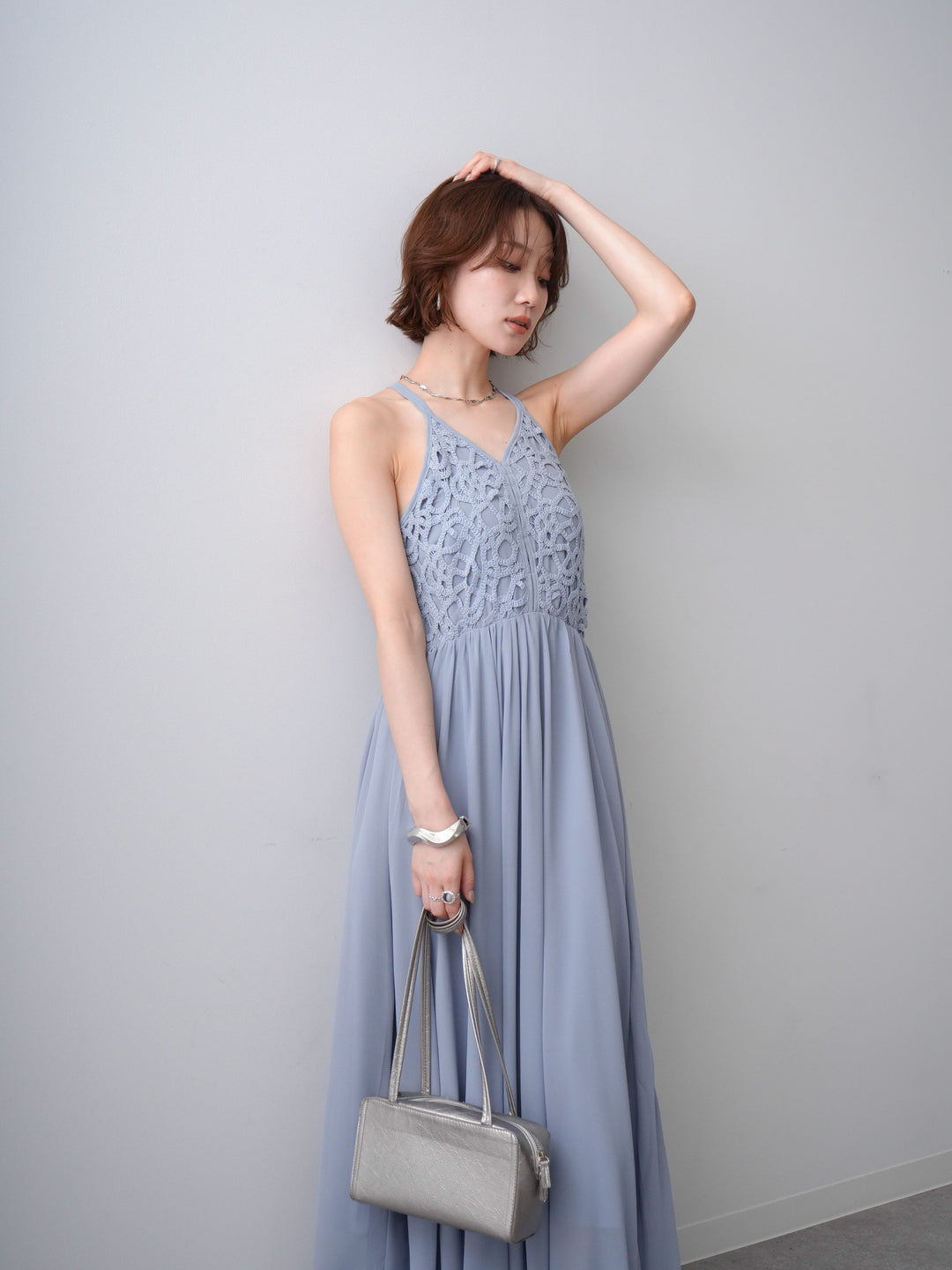[予約]クロシェシフォンキャミワンピース/lightblue
