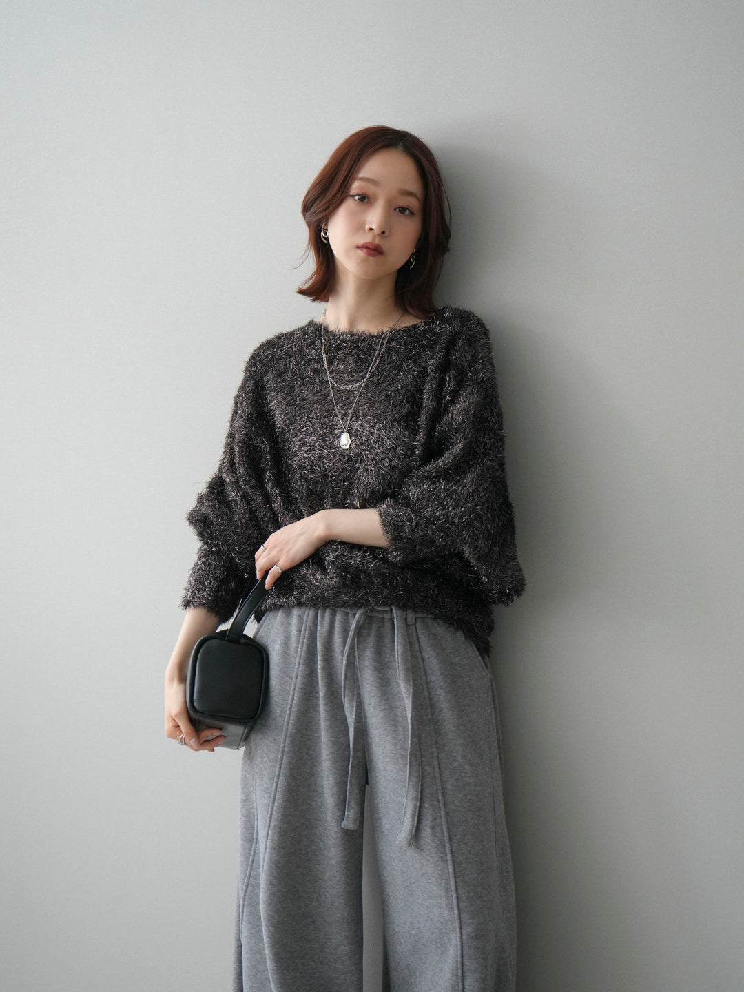 [予約]ラメシャギードルマンニットプルオーバー/brown