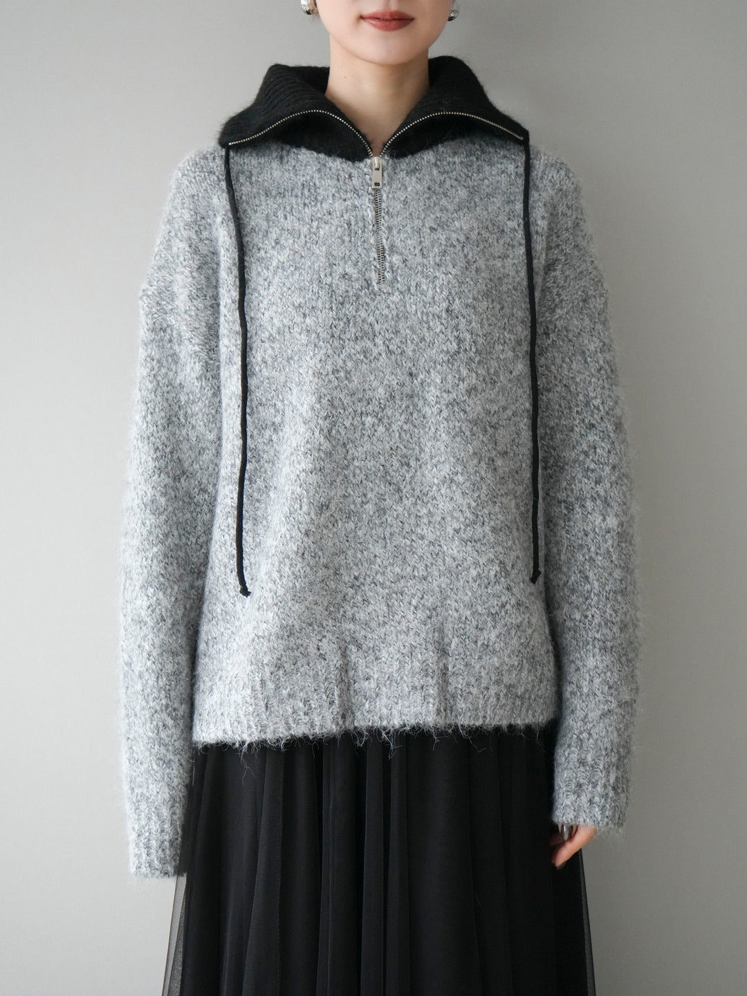 [予約]バイカラージップニットプルオーバー/gray