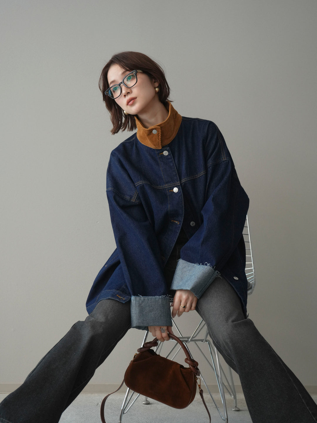 [予約]コーデュロイ×デニムミドルジャケット/indigo