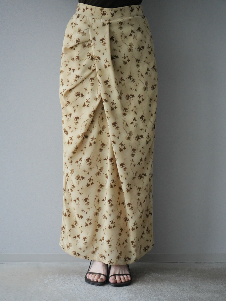 [予約]フラワーモチーフタックIラインスカート/ベージュ