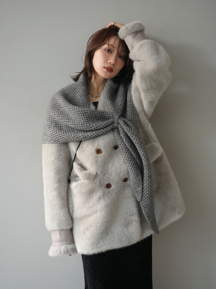 [予約]バッグ付エコファーノーカラーコート/gray