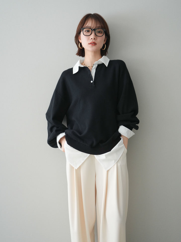 [予約]シャツドッキングオーバーニットプルオーバー/blackoff