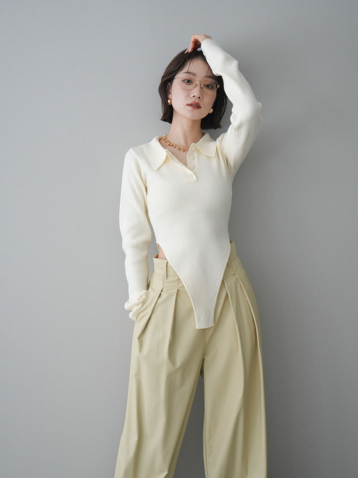 [予約]リブポロニットボディスーツ/ivory