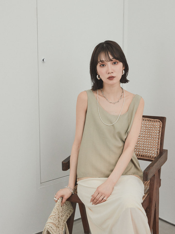 [預購] Washer Satin 薄紗多層背心/卡其米色