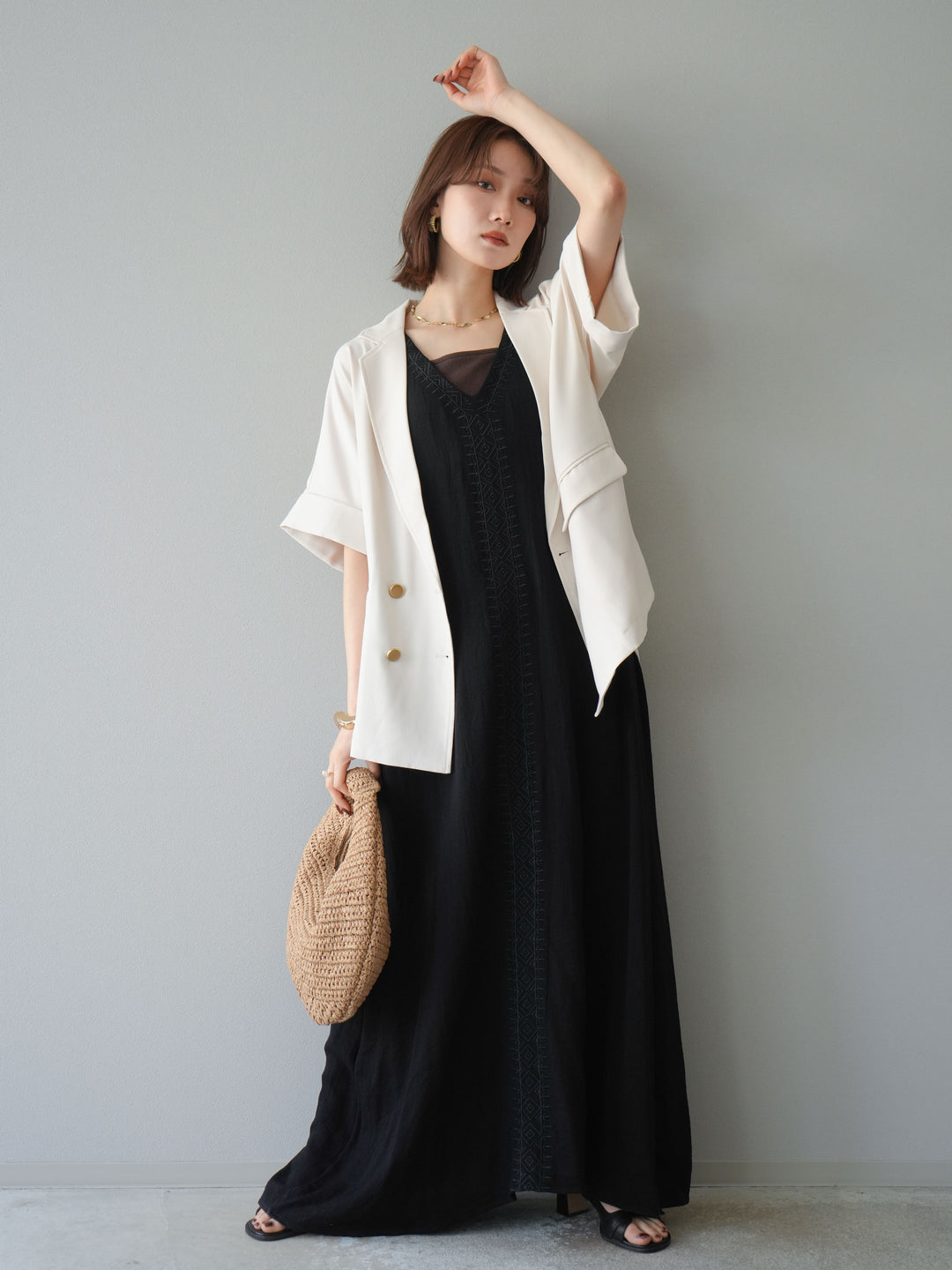 [予約]ゴールドボタンハーフジャケット/アイボリー