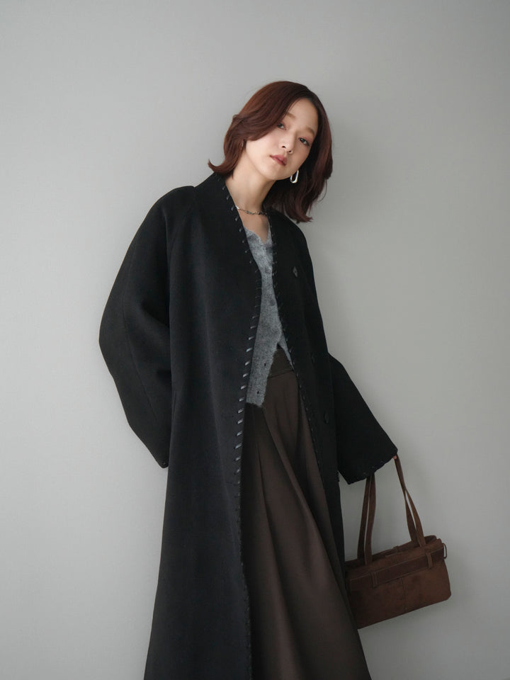 [SET]ハンドステッチ裏中綿ロングコート+テープベルトタックバギーパンツ(2set)