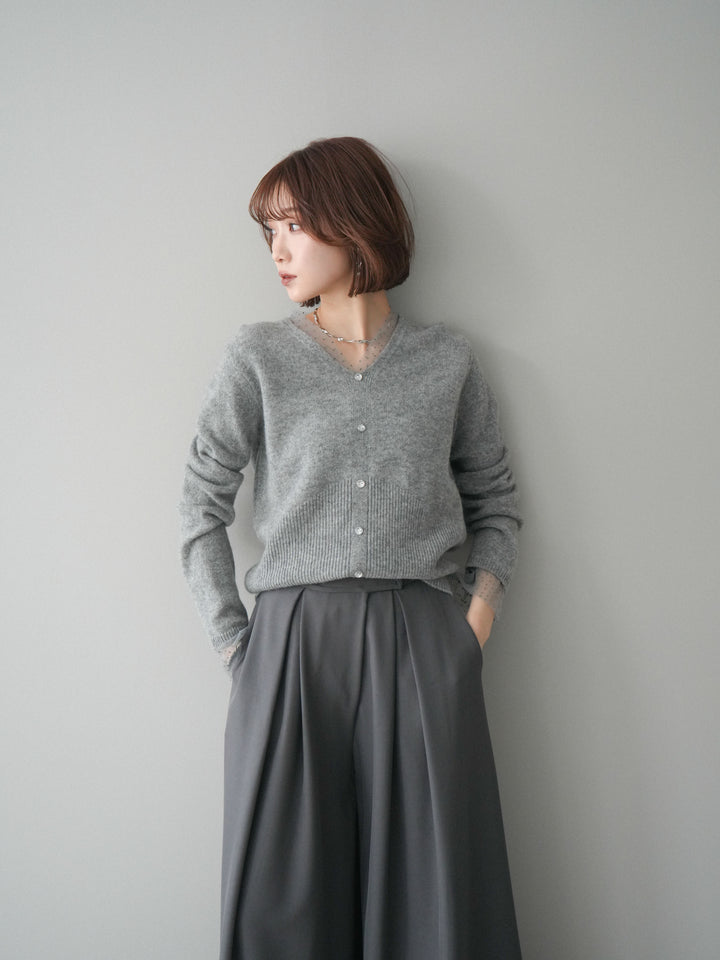 [SET]ドットチュールレイヤードボタンニットトップス+選べるアクセセット(2set)