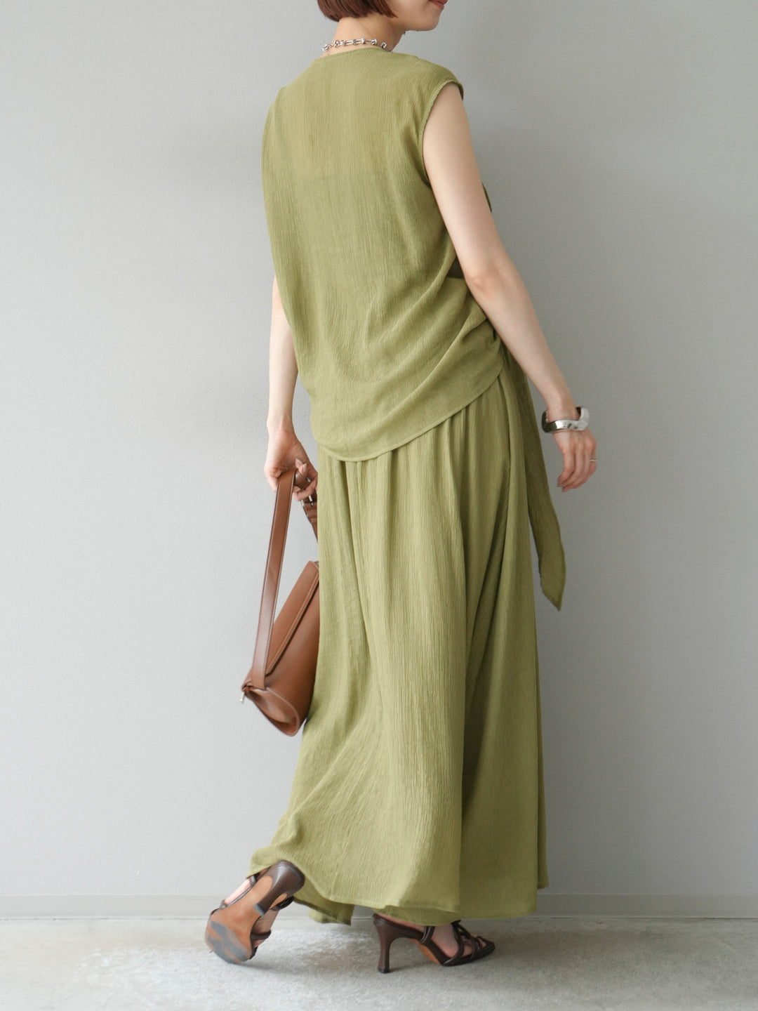 [SET]ビーズモチーフ楊柳ブラウス＆フレアスカートSET UP(2set)