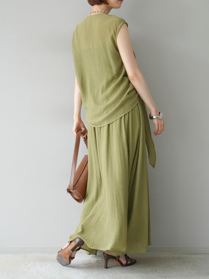 [SET]ビーズモチーフ楊柳ブラウス＆フレアスカートSET UP(2set)