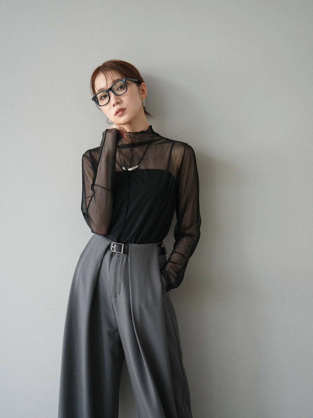 [予約]シアーパイピングカットソー/ブラック×ブラック