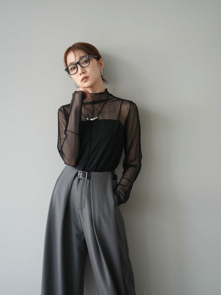 [予約]シアーパイピングカットソー/ブラック×ブラック